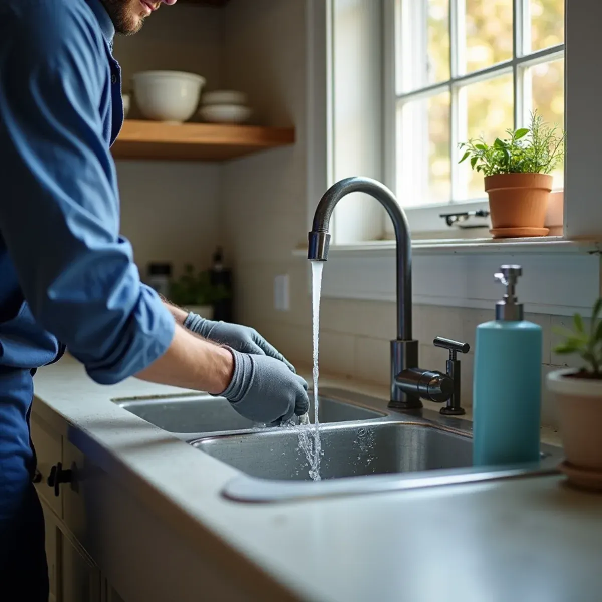 Opening basement wash tub faucets to release residual standing line pressure