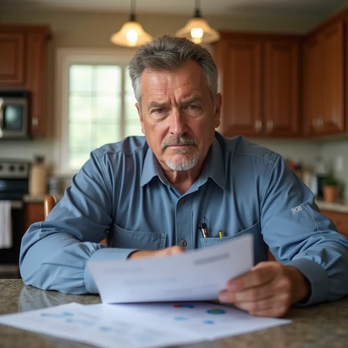 Homeowner reviewing insurance paperwork and plumbing repair invoices in West Chester PA