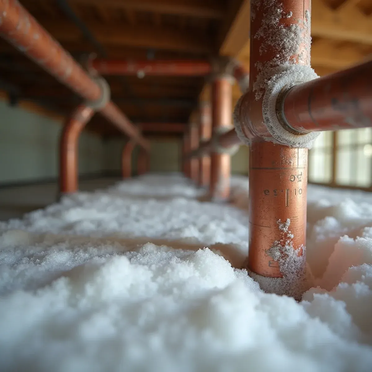Foam pipe insulation installed on copper water pipes in an exterior wall cavity in West Chester PA