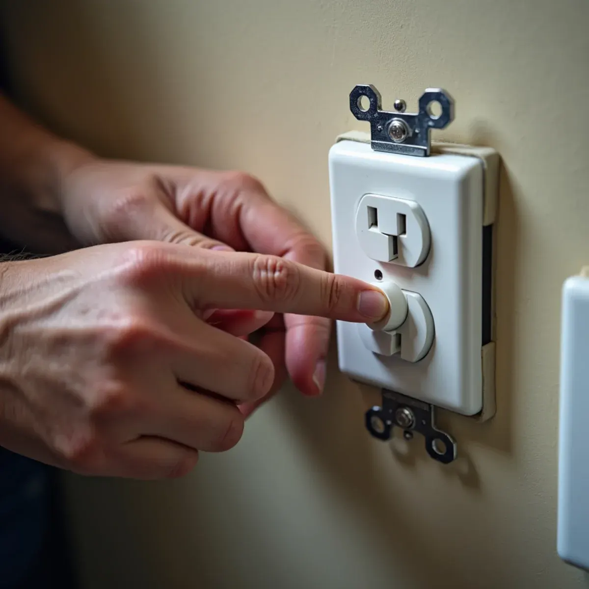 Testing and resetting GFCI electrical outlet powering basement sump pump