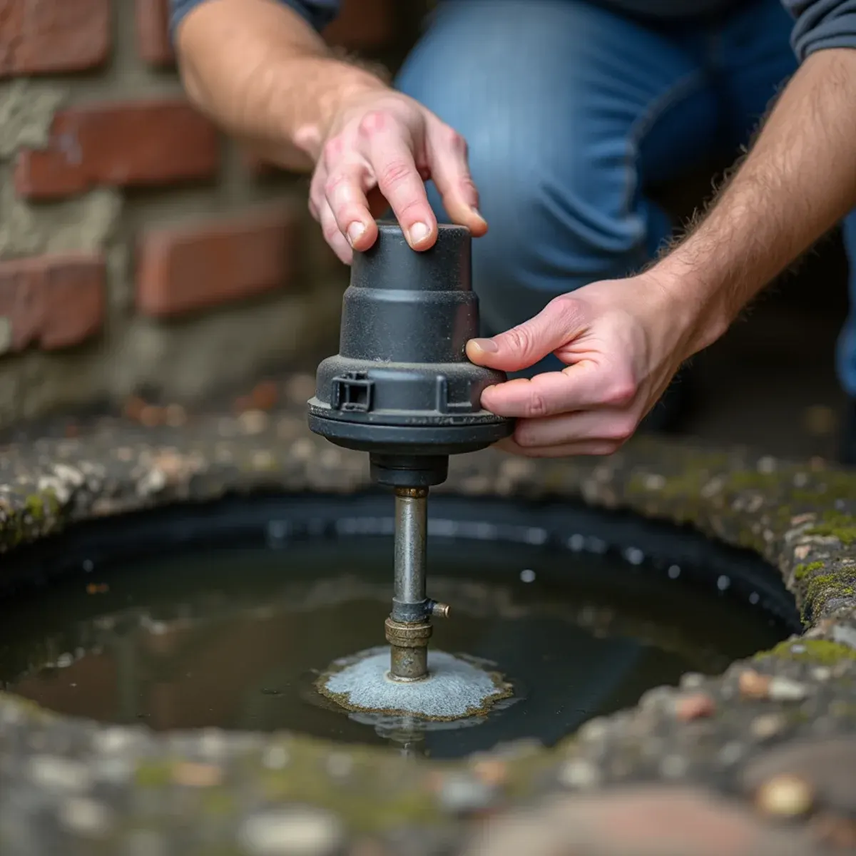 Manually lifting sump pump vertical float switch to test mechanical activation