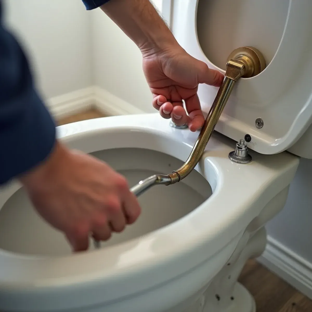 Technician replacing worn toilet flapper and fluidmaster fill valve in West Chester bathroom