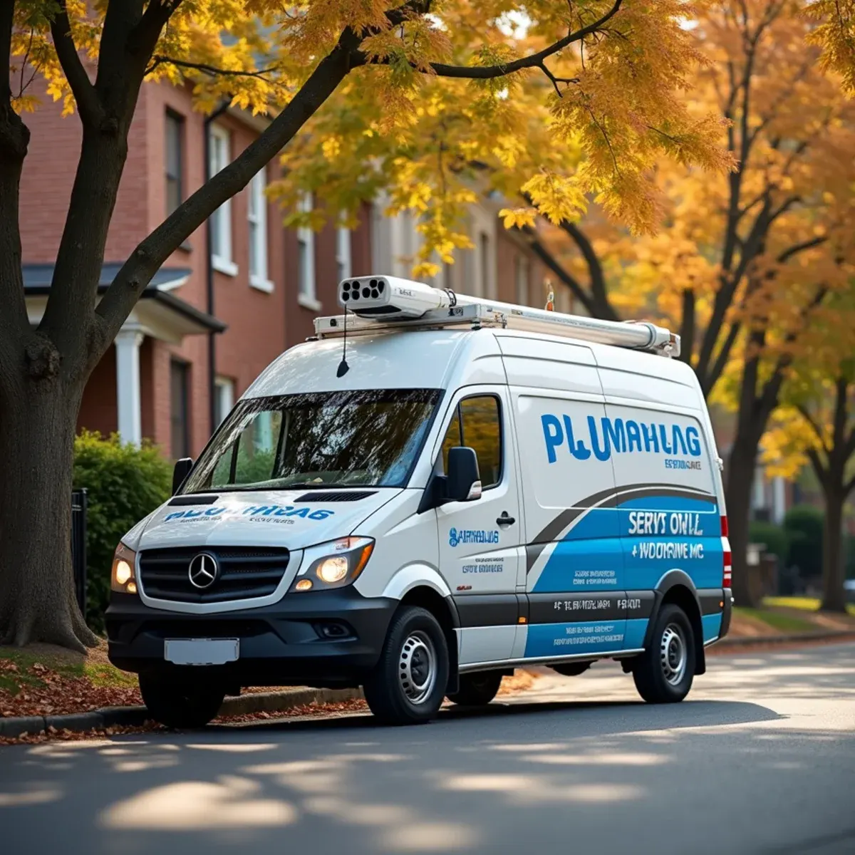Madrid Plumbers van parked near a historic home in Downingtown PA along the Brandywine corridor